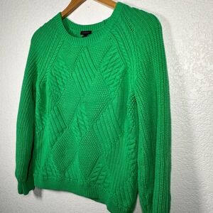 Talbots Mixed Stitch Raglan Cable Knit Crew Neck Sweater Kelly Green Size S